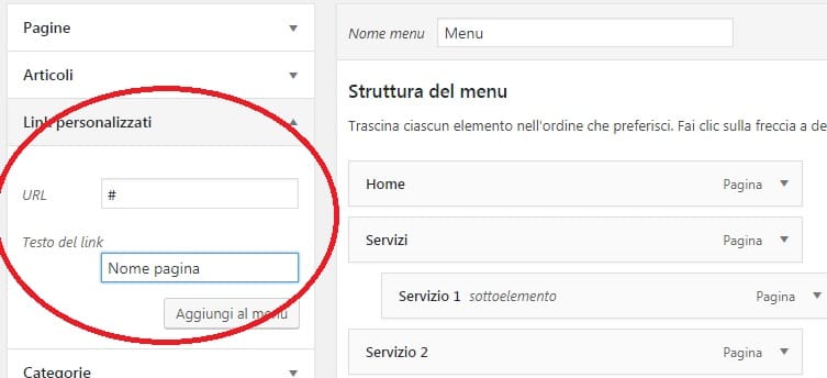 link personalizzati per intestazioni non cliccabili