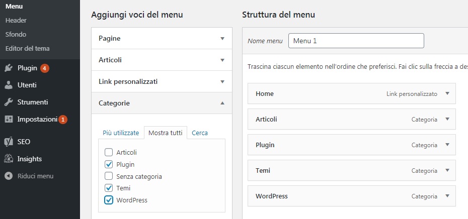 come associare un articolo a una categoria WordPress