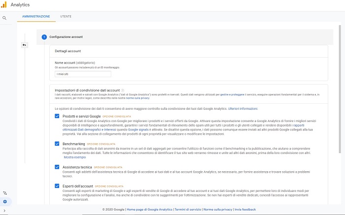 Creazione Account Google Analytics
