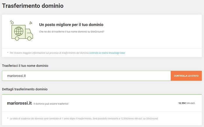Trasferire il dominio su SiteGround