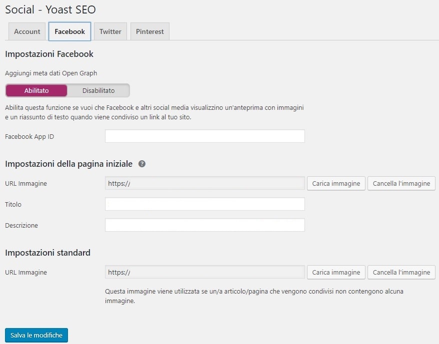 Come configurare impostazioni Facebook su Yoast SEO
