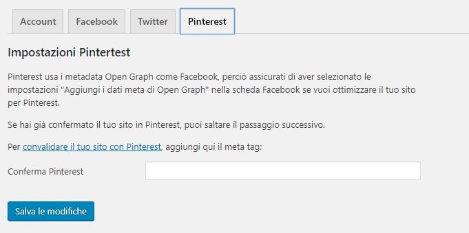 Collegamento Yoast Pinterest
