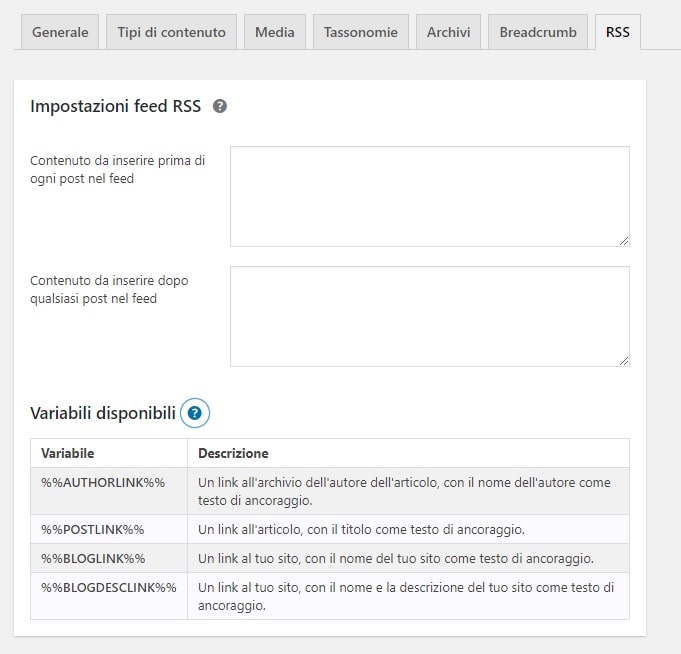 Yoast SEO RSS