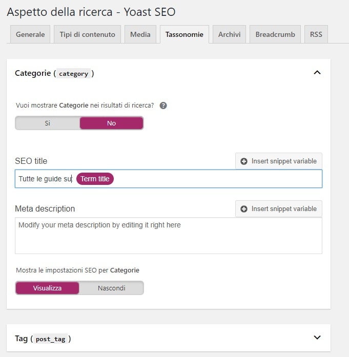 Tassonomie Yoast SEO