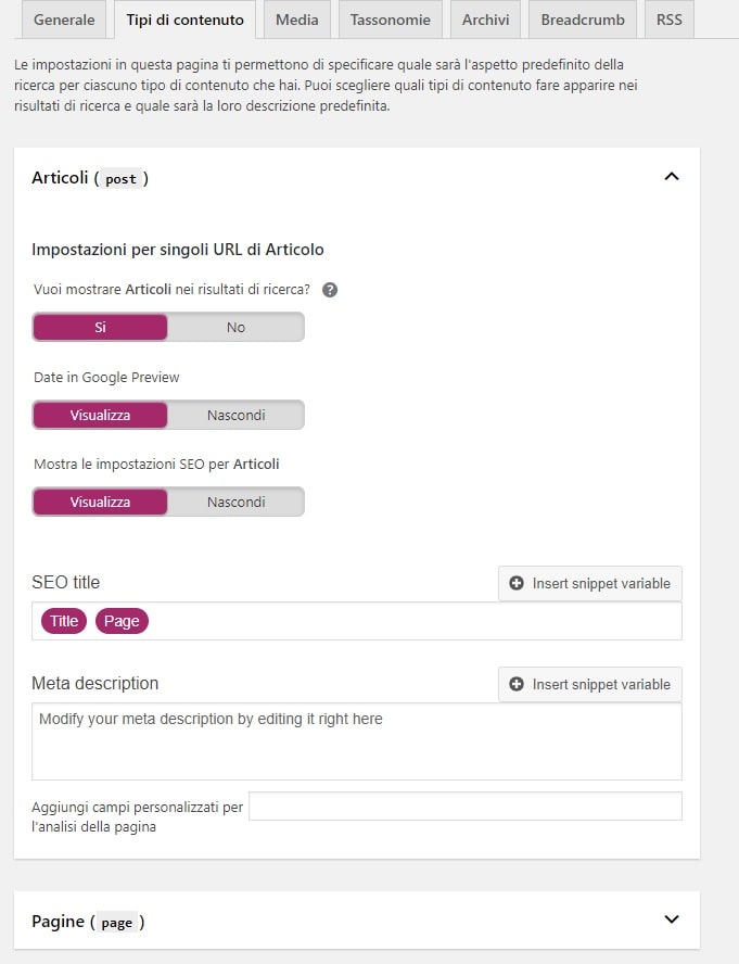 Tipi di contenuto Yoast SEO