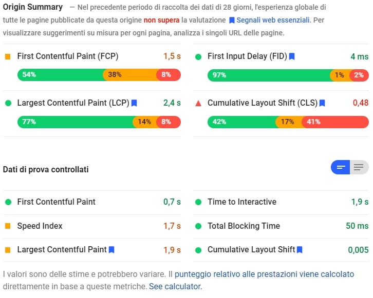 Analisi Core Web Vitals con PageSpeed Insights